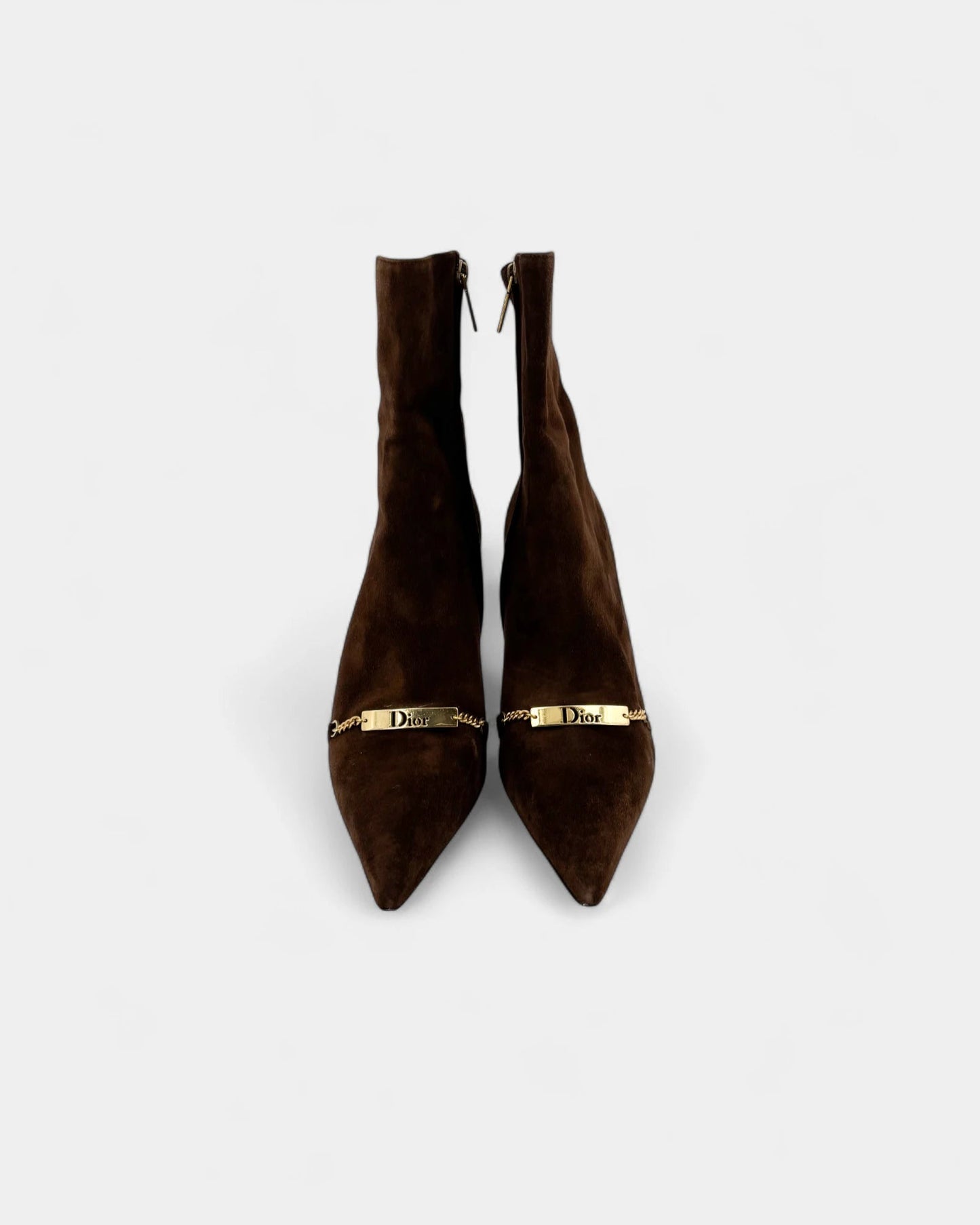 Bottines à talons en cuir marron logotées - 41 EU / 10 US