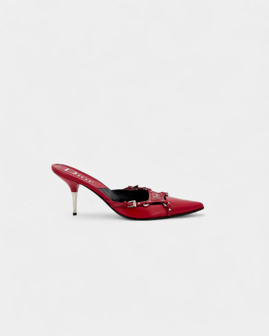 Mules en cuir rouge