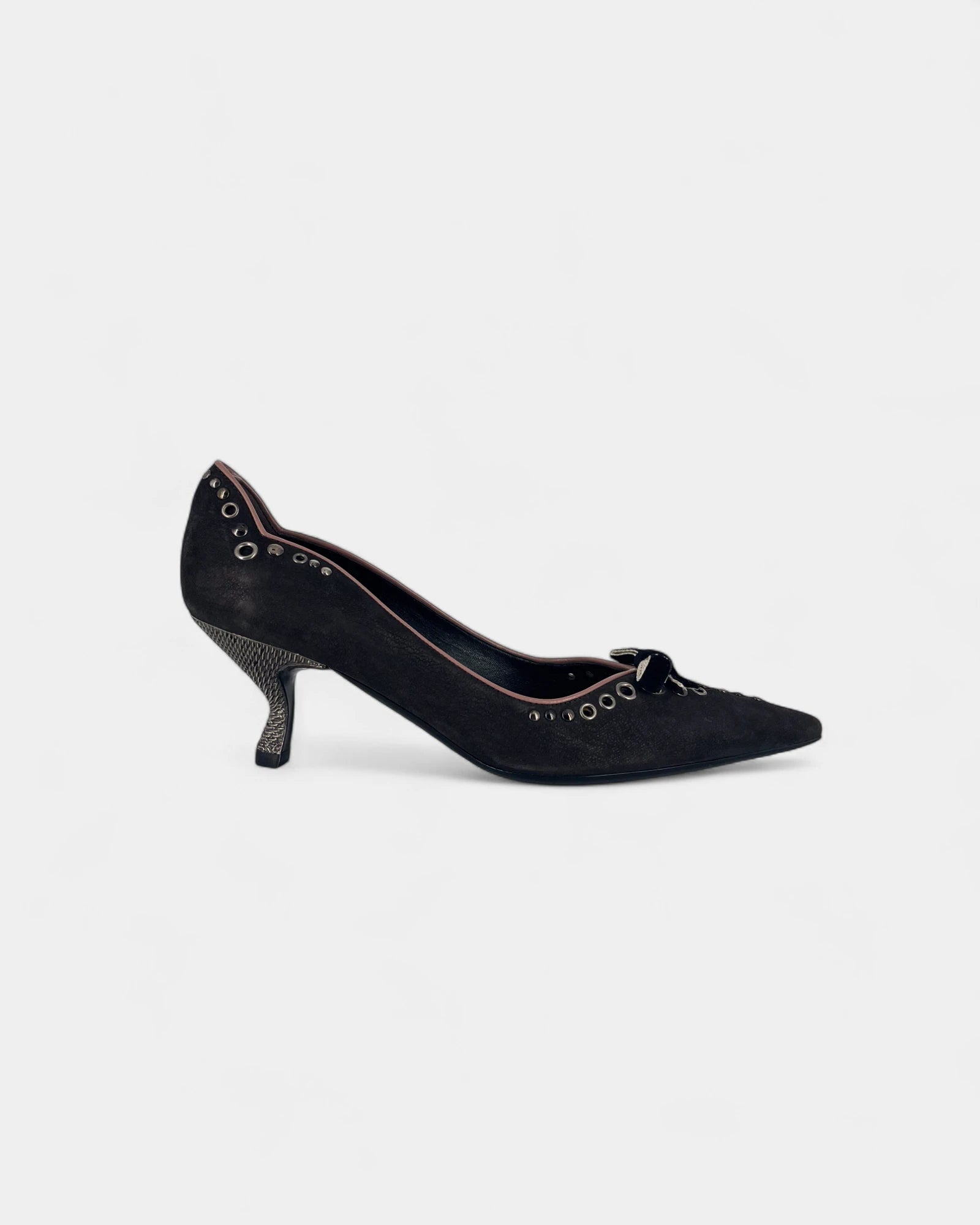 Escarpins Noirs Vintage à Talon Aiguille - Taille 39 - Bout Carré, Talon Effet Bois - Occasion TBE