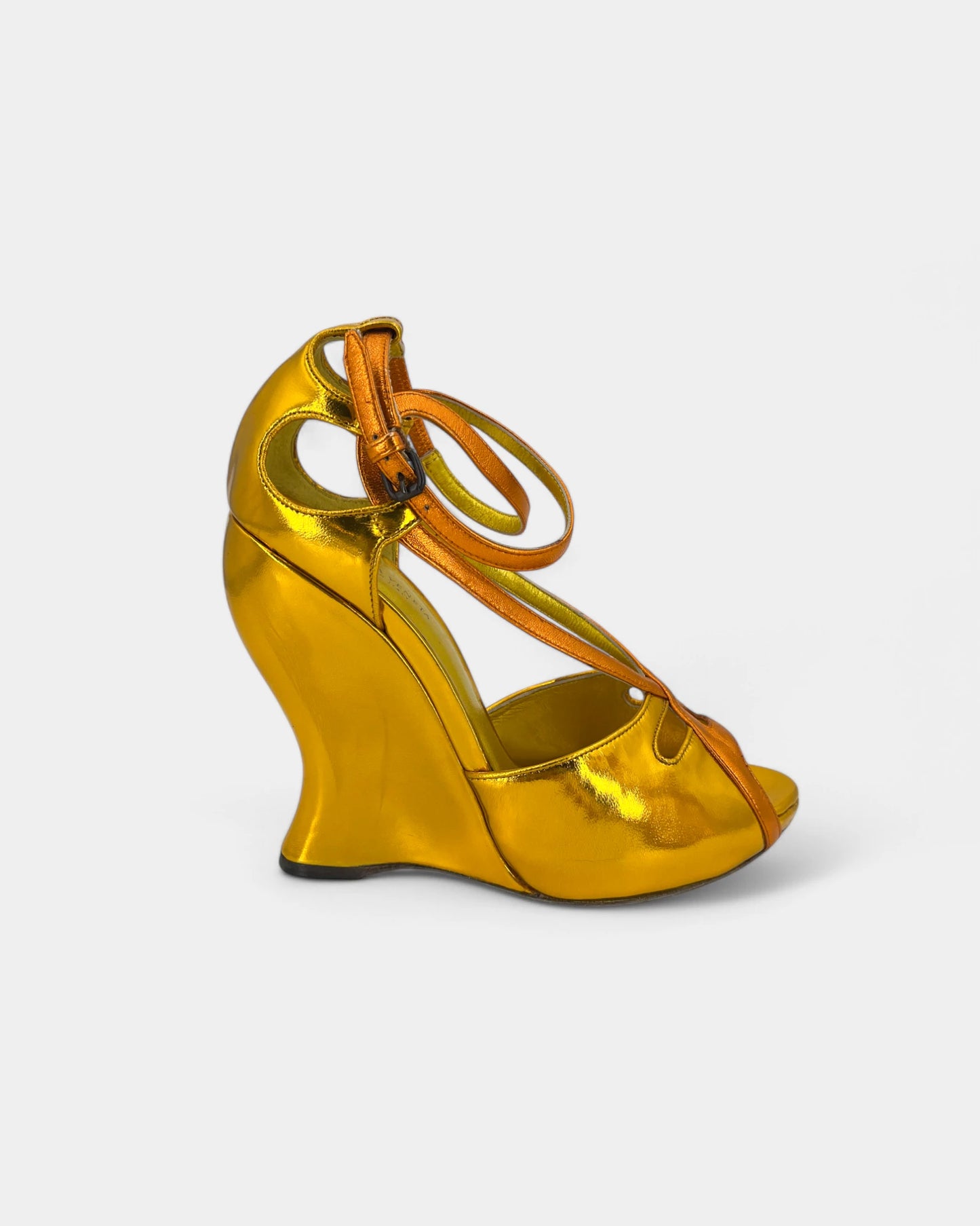 Shiny yellow open toe pumps - 37.5 EU / 6.5 US