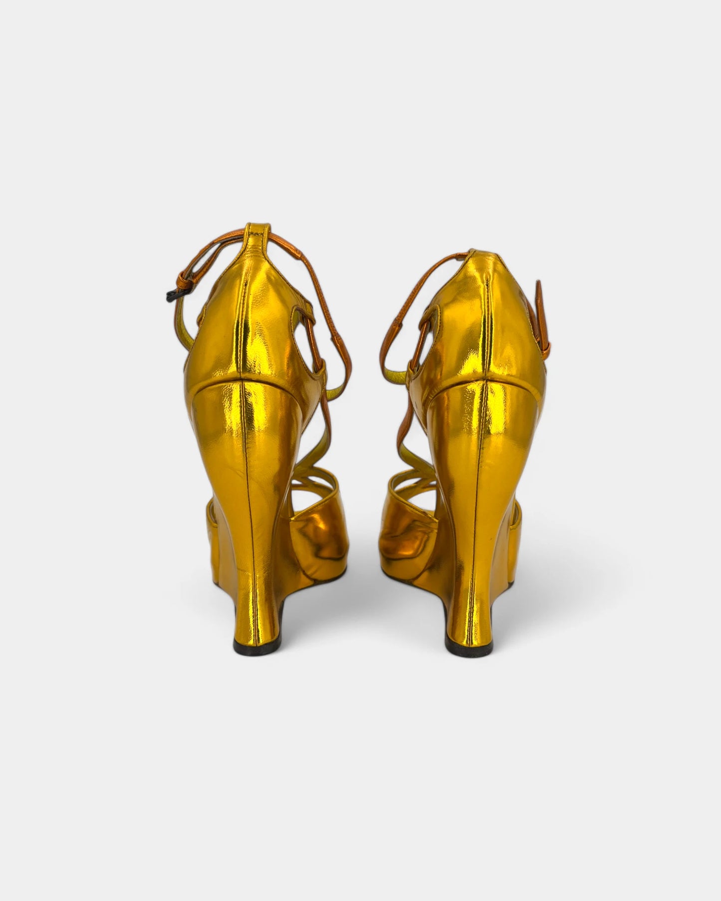 Shiny yellow open toe pumps - 37.5 EU / 6.5 US