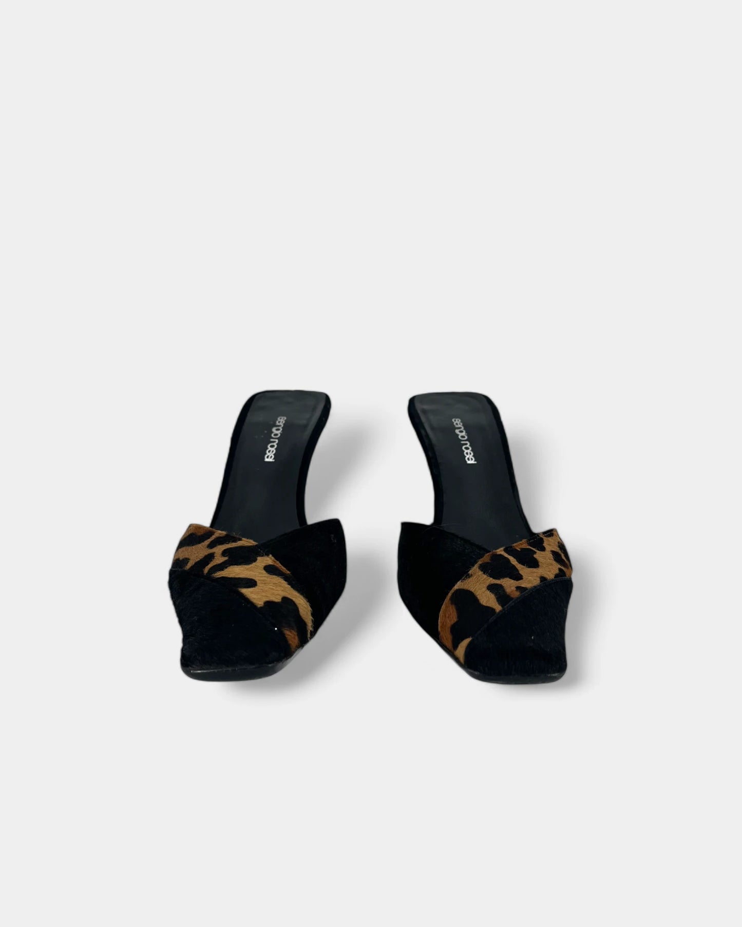 Mules noires à talons avec imprimé léopard - 39 EU / 8 US