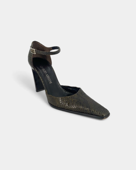 Escarpins kakis à motif écaille - 37 EU / 6 US