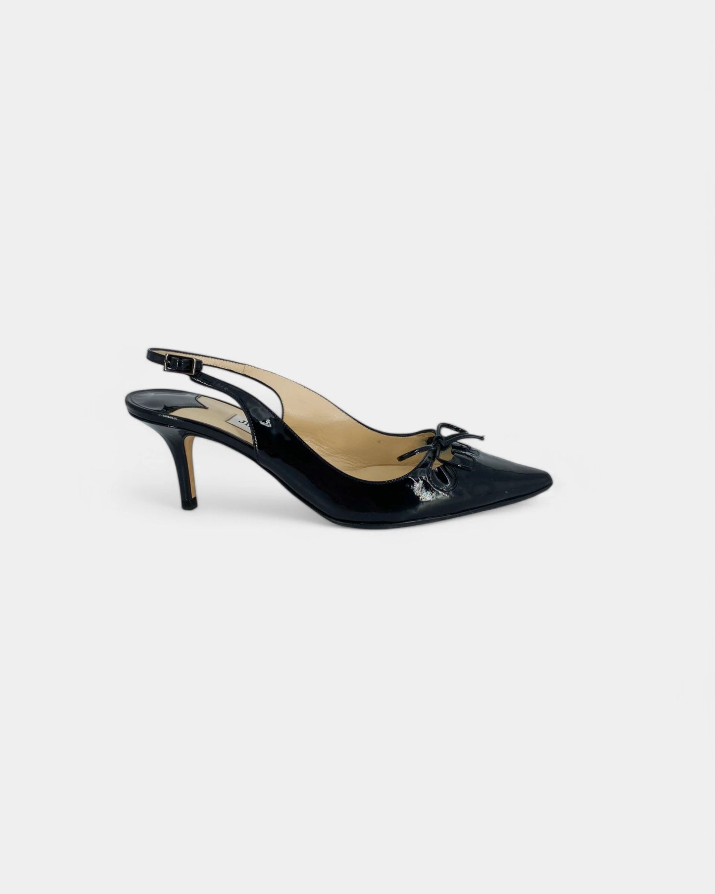 Black patent leather slingbacks with bows - 37.5 EU / 6.5 US