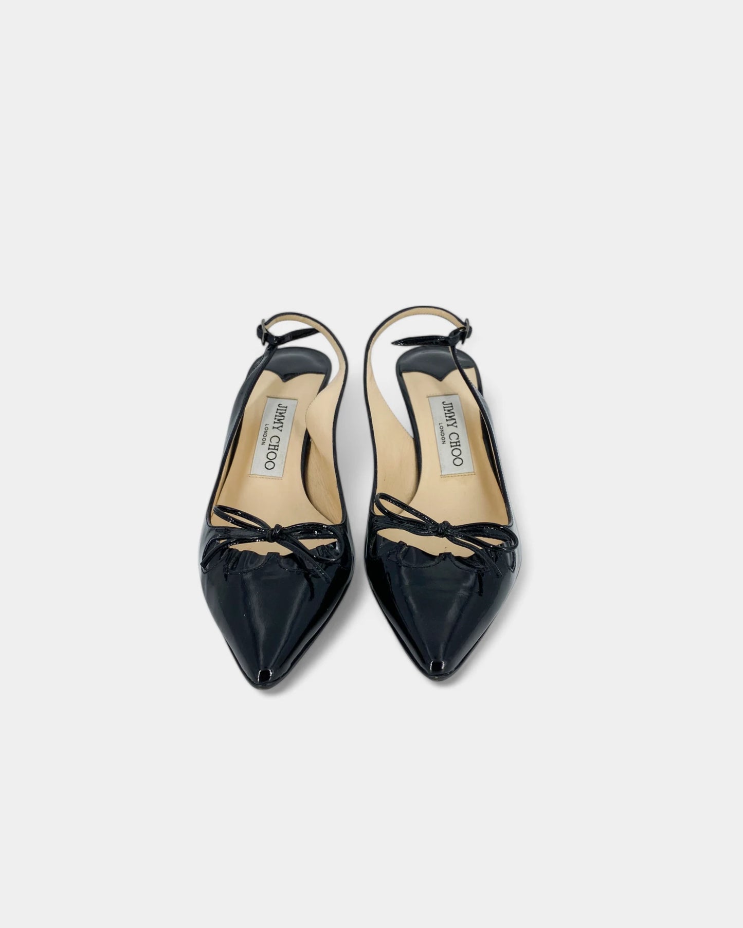 Black patent leather slingbacks with bows - 37.5 EU / 6.5 US