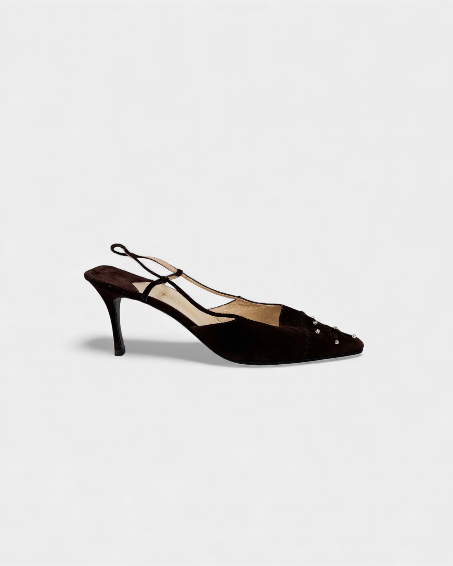 Slingbacks en daim marron perles