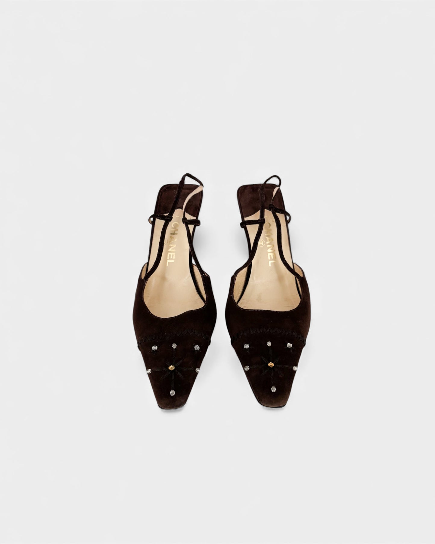 Slingbacks en daim marron perles