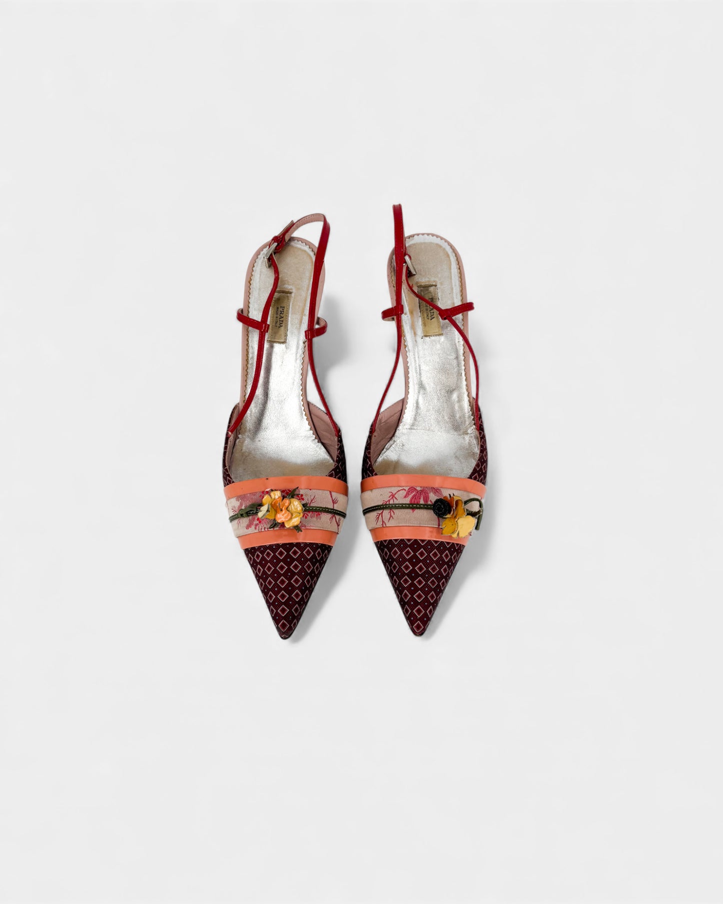 Slingbacks rouges fleurs