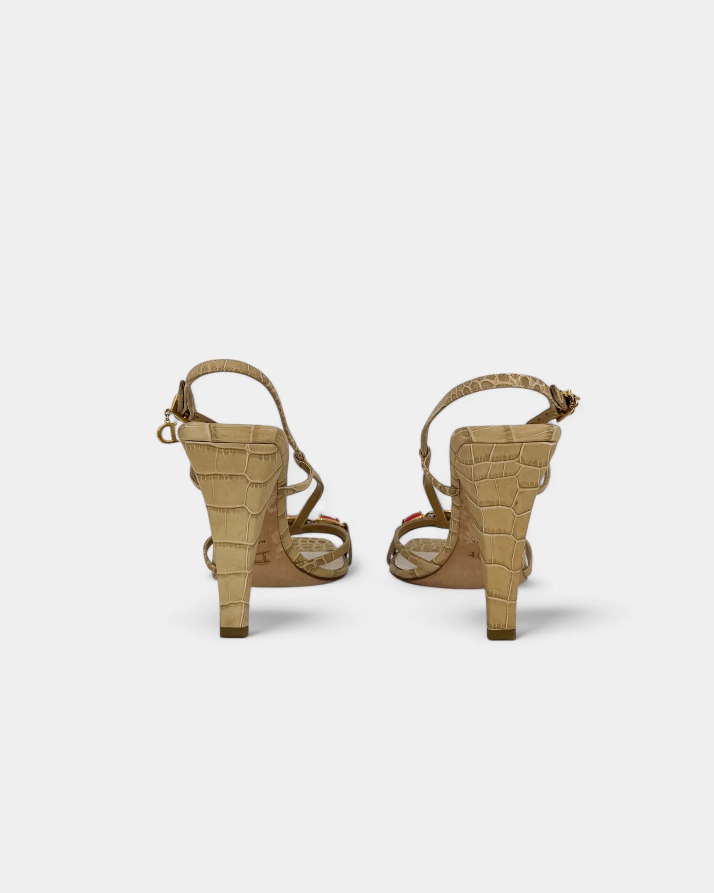 Sandales beiges à motifs reptiles et à talons - 39 EU / 8 US