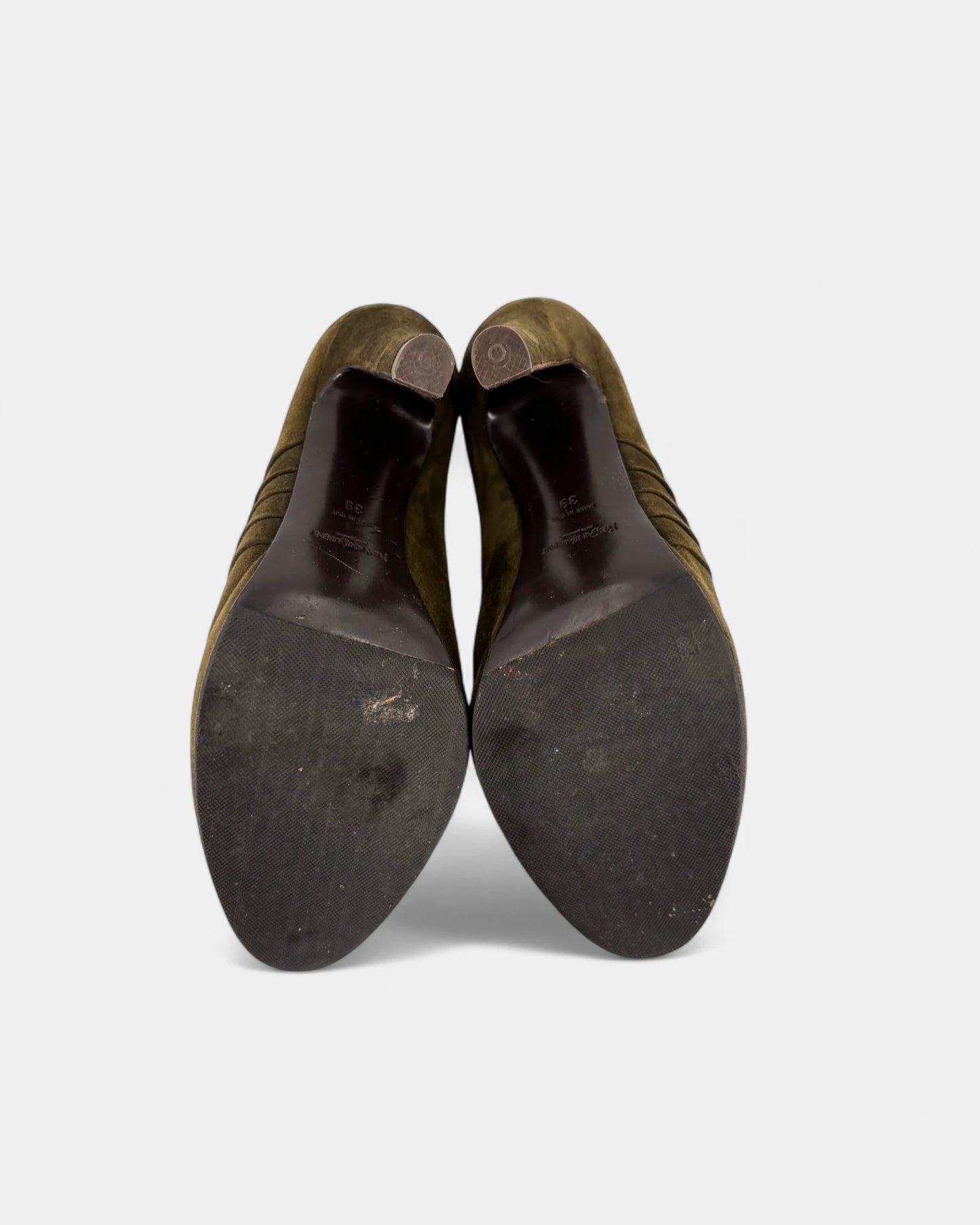 Bottines daim kaki à talons - Taille 38 EU / 7 US