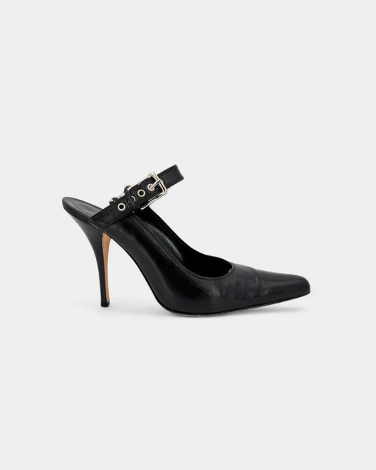 Slingbacks noirs boucle et accroche argentée - 40.5 EU / 9.5 US