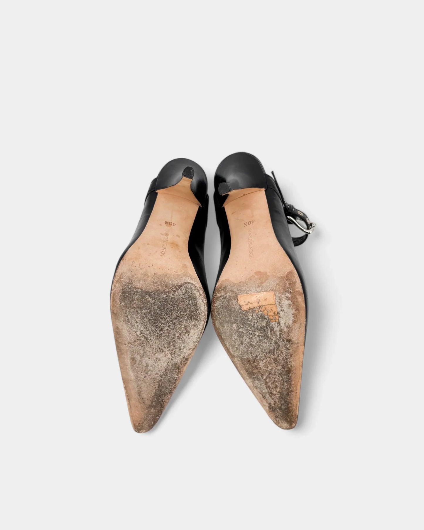 Slingbacks noirs boucle et accroche argentée
