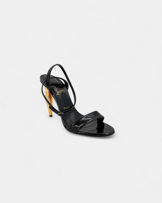 Sandales noirs vernis talon doré - 40 EU / 9 US