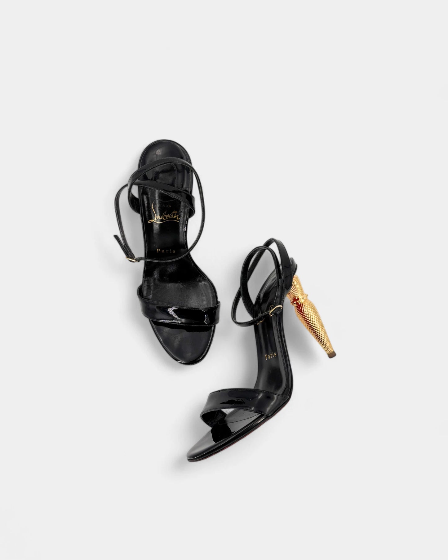 Sandales noirs vernis talon doré - 40 EU / 9 US