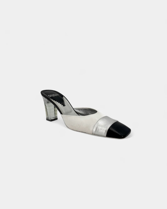 Mules à talons blanches et noires - 39 EU / 8 US