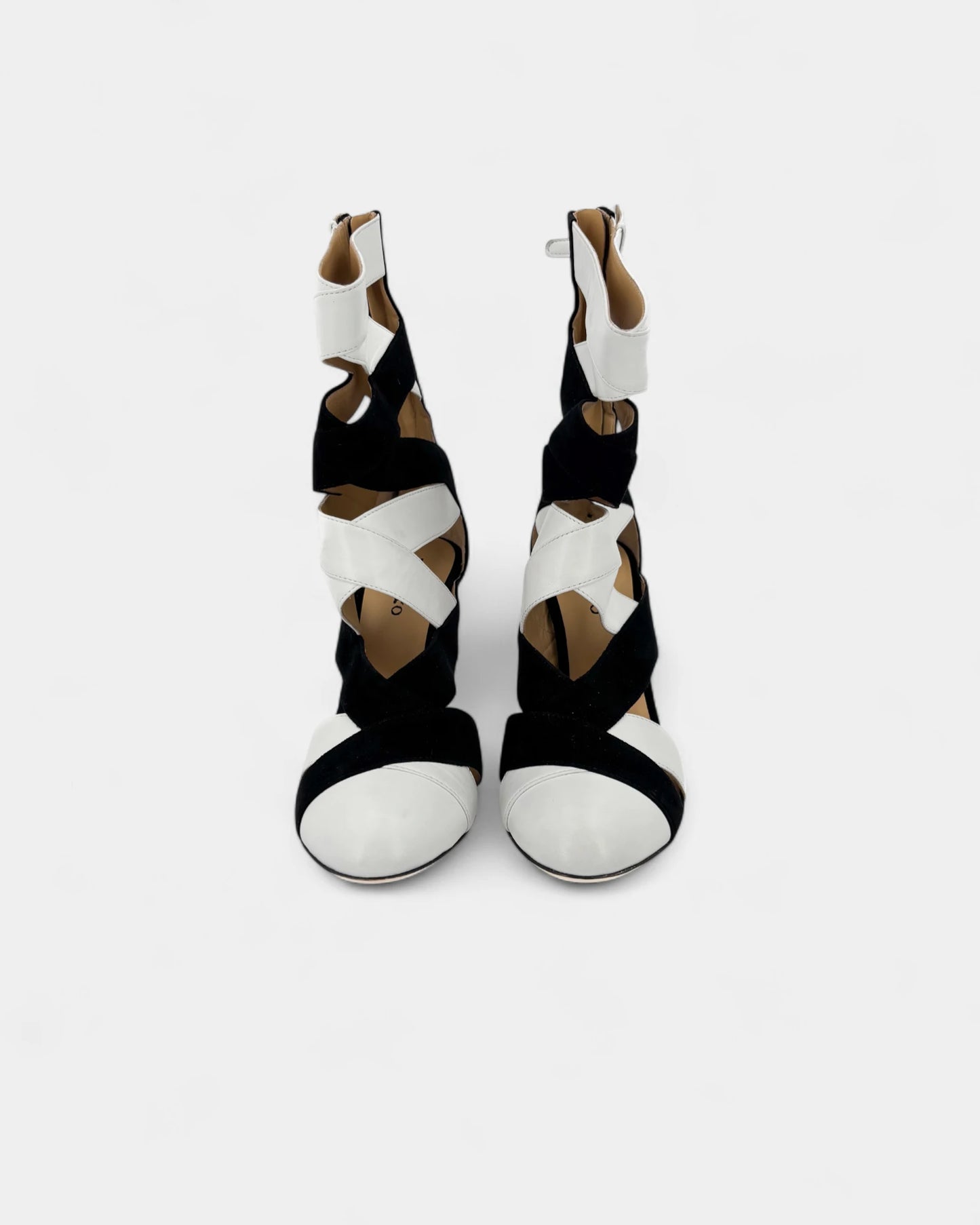 Bottines ajourées à talons noires et blanches - 38 EU / 7 US