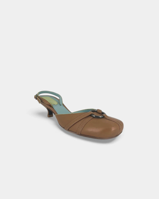 Brown Round Toe Slingbacks - 40 EU / 9 US