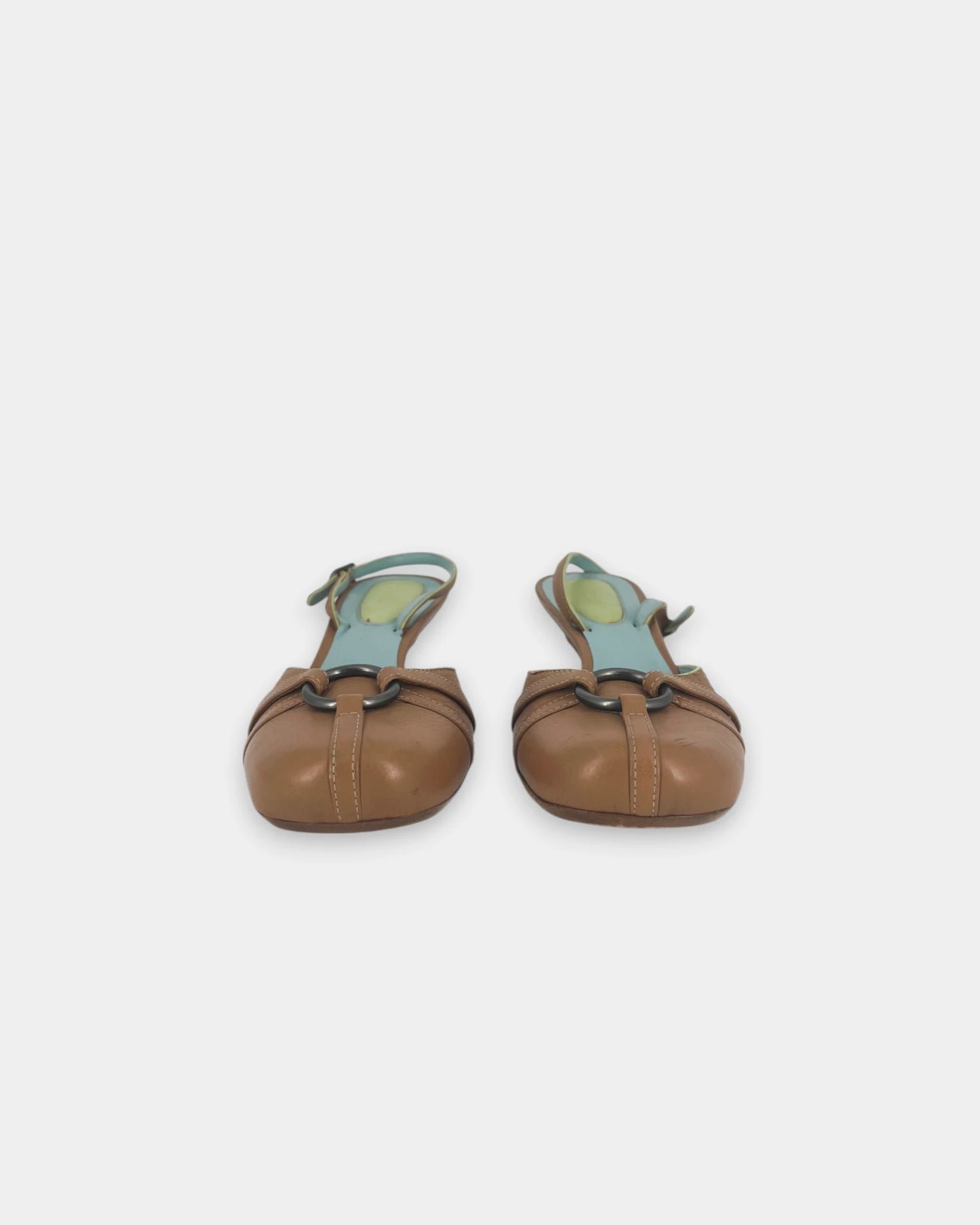 Brown Round Toe Slingbacks - 40 EU / 9 US