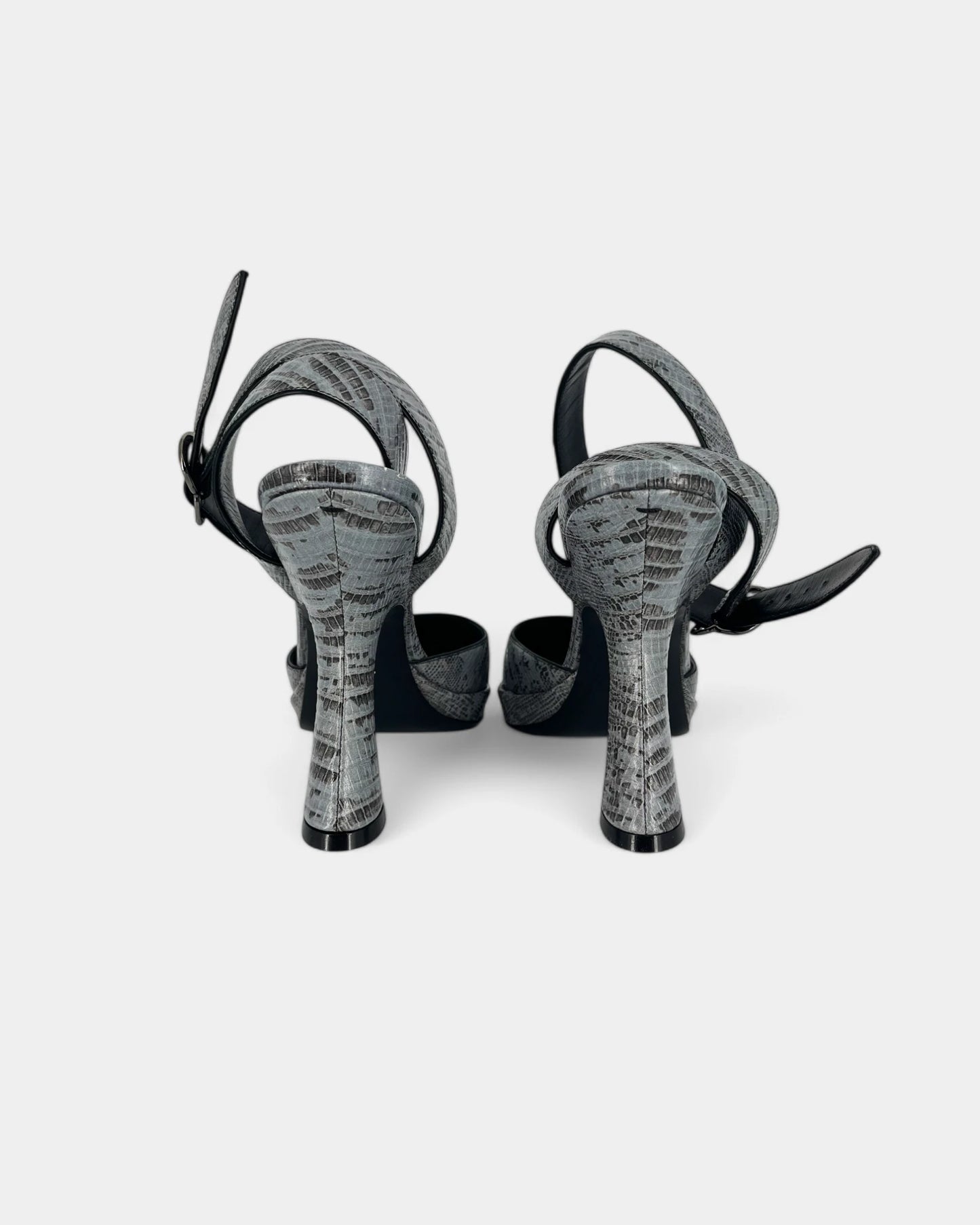 Escarpins gris ouverts à motif crocodile - 39 EU / 8 US