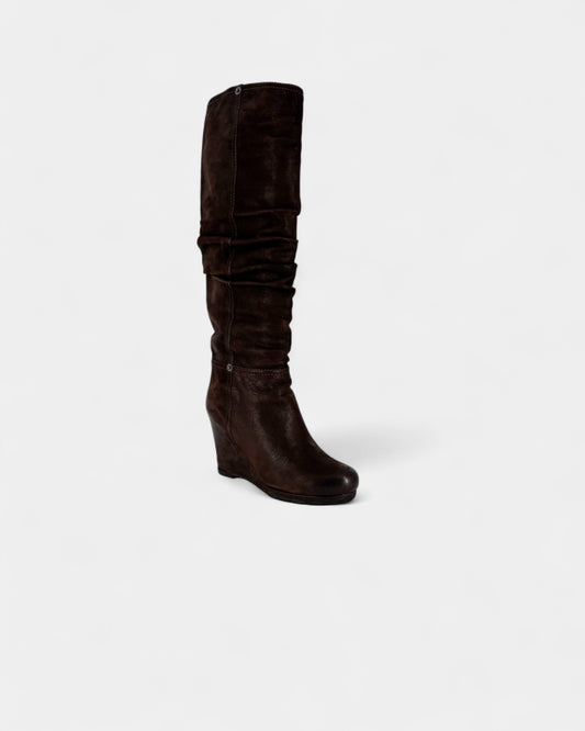 Bottes cuir marron talon compensé Prada