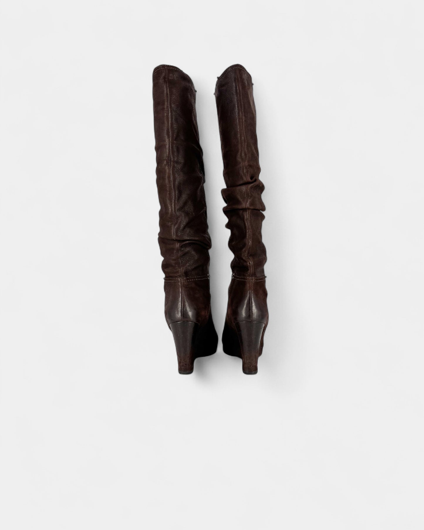 Bottes cuir marron talon compensé Prada