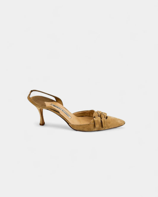Slingbacks beige en daim à noeud