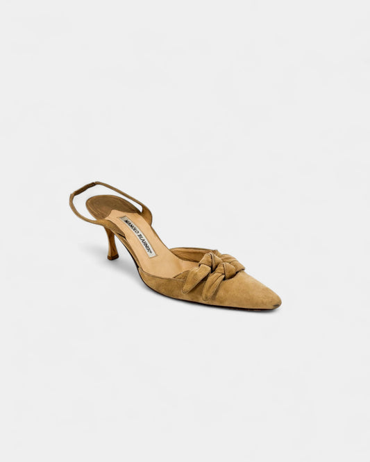 Slingbacks beige en daim à noeud