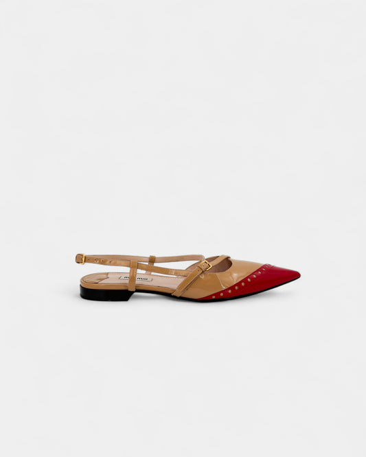 Slingbacks vernis rouges et beiges
