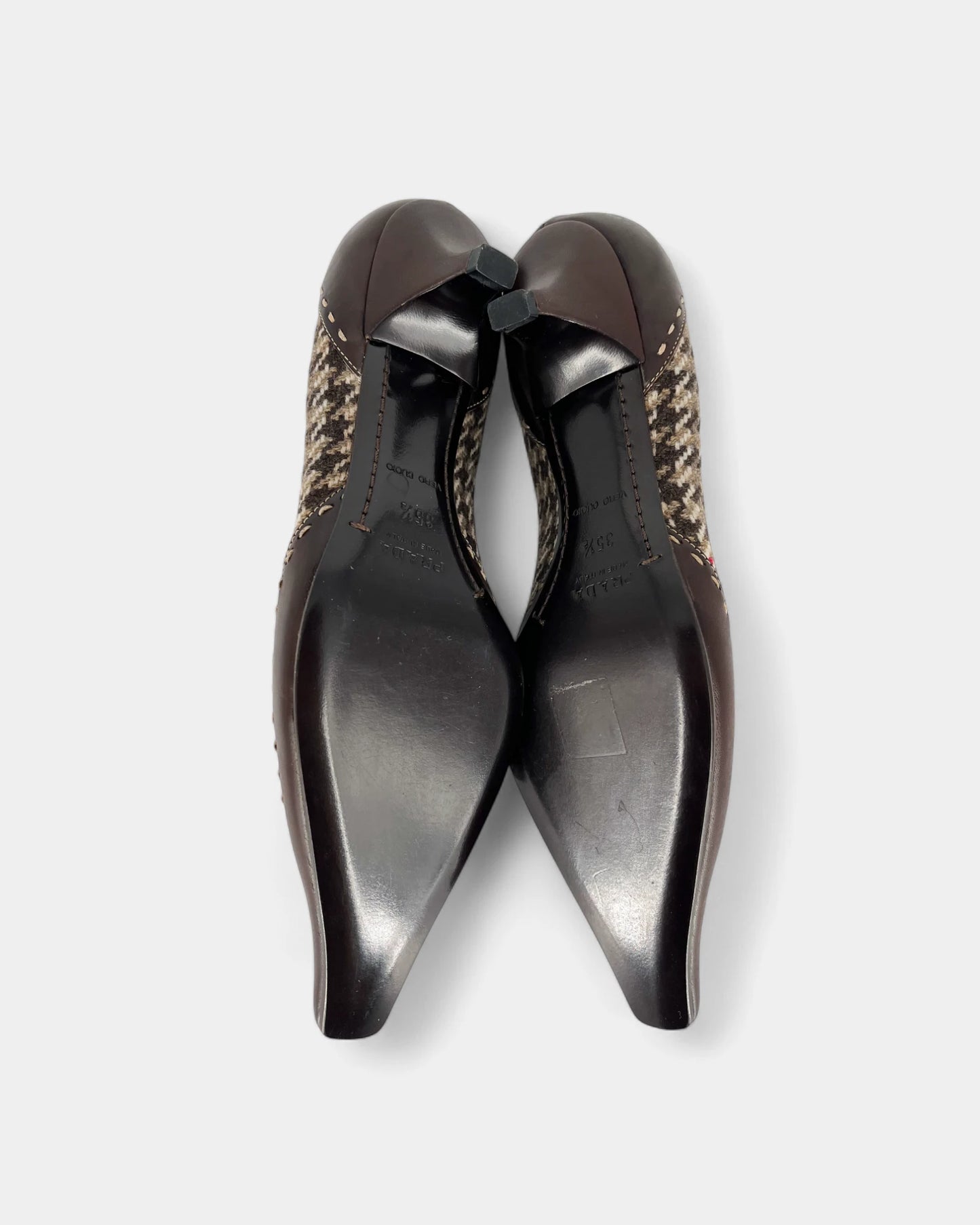 Escarpins marrons à motif pied de poule - 35.5 EU / 4.5 US