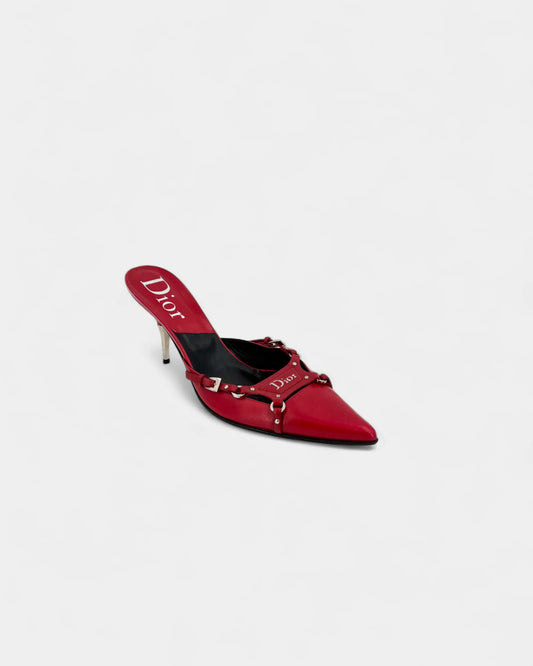 Mules en cuir rouge