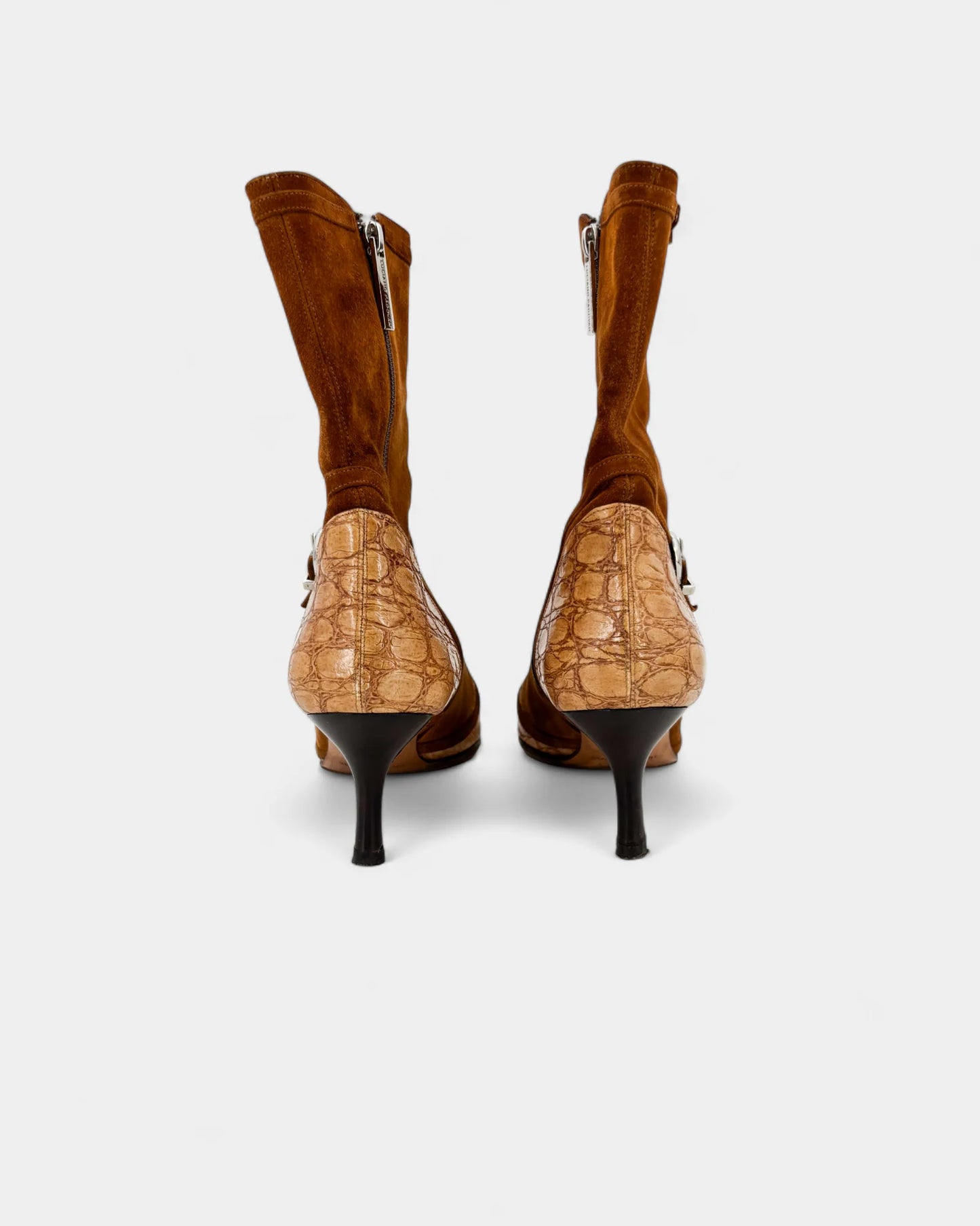 Bottines en daim et cuir effet serpent