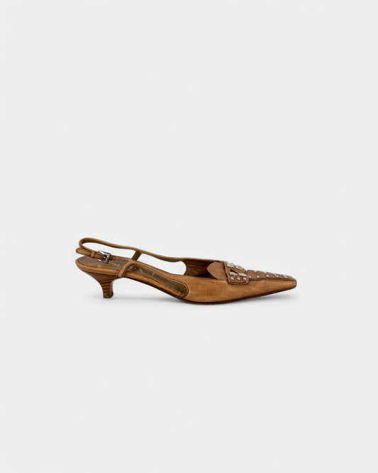 Slingbacks en cuir marron clouté