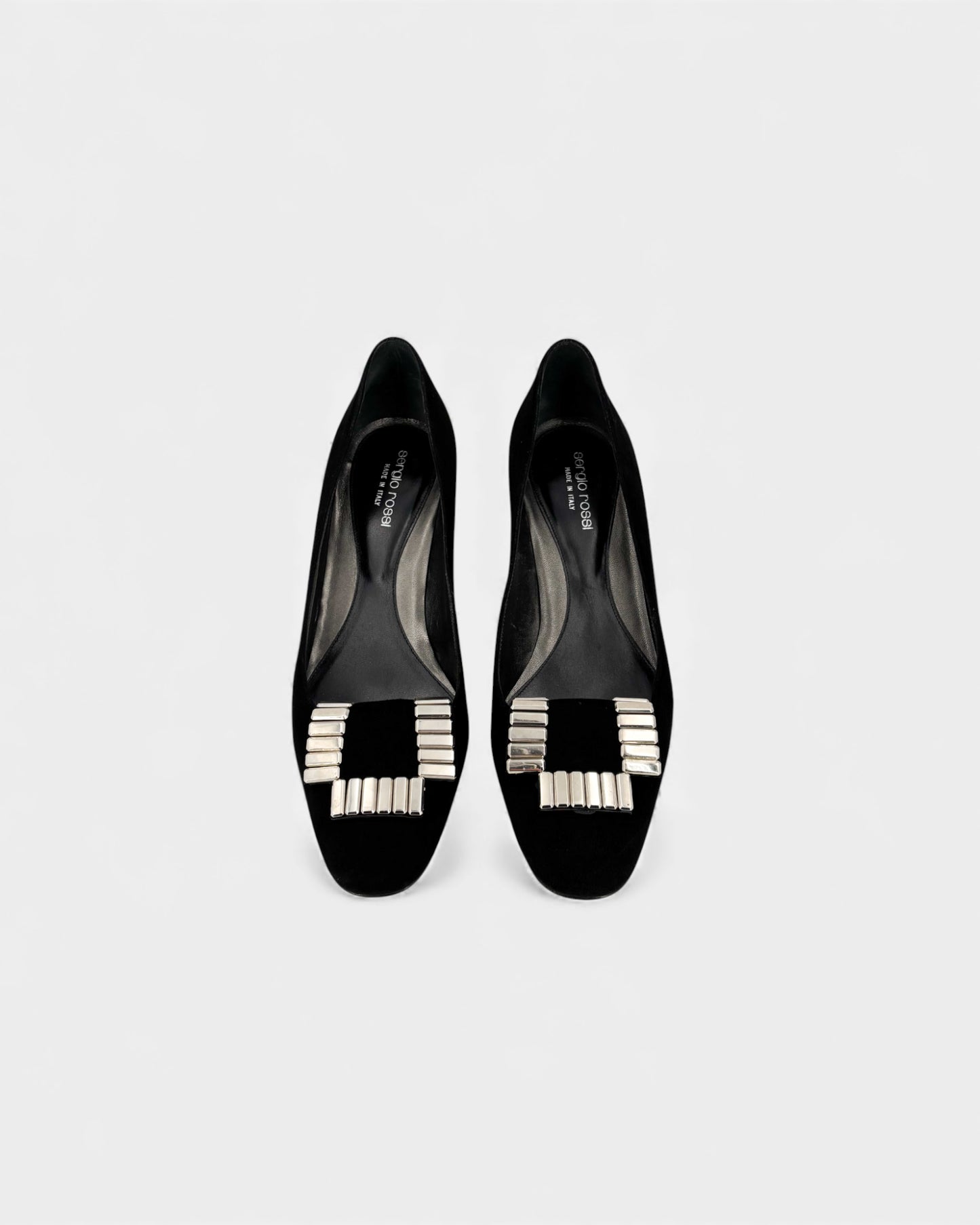 Escarpins velours noirs motif argenté