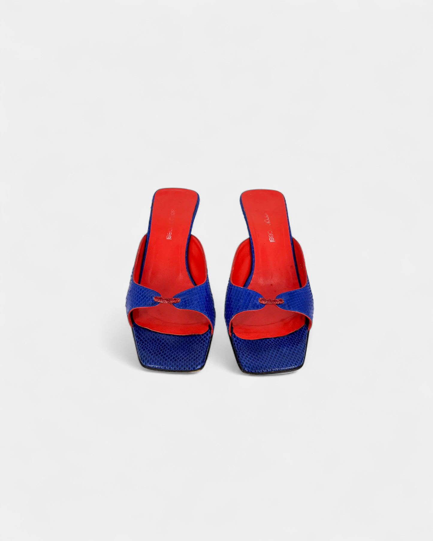 Mules en cuir bleues à talons