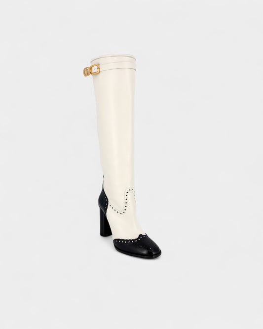 Bottes en cuir noir et blanc