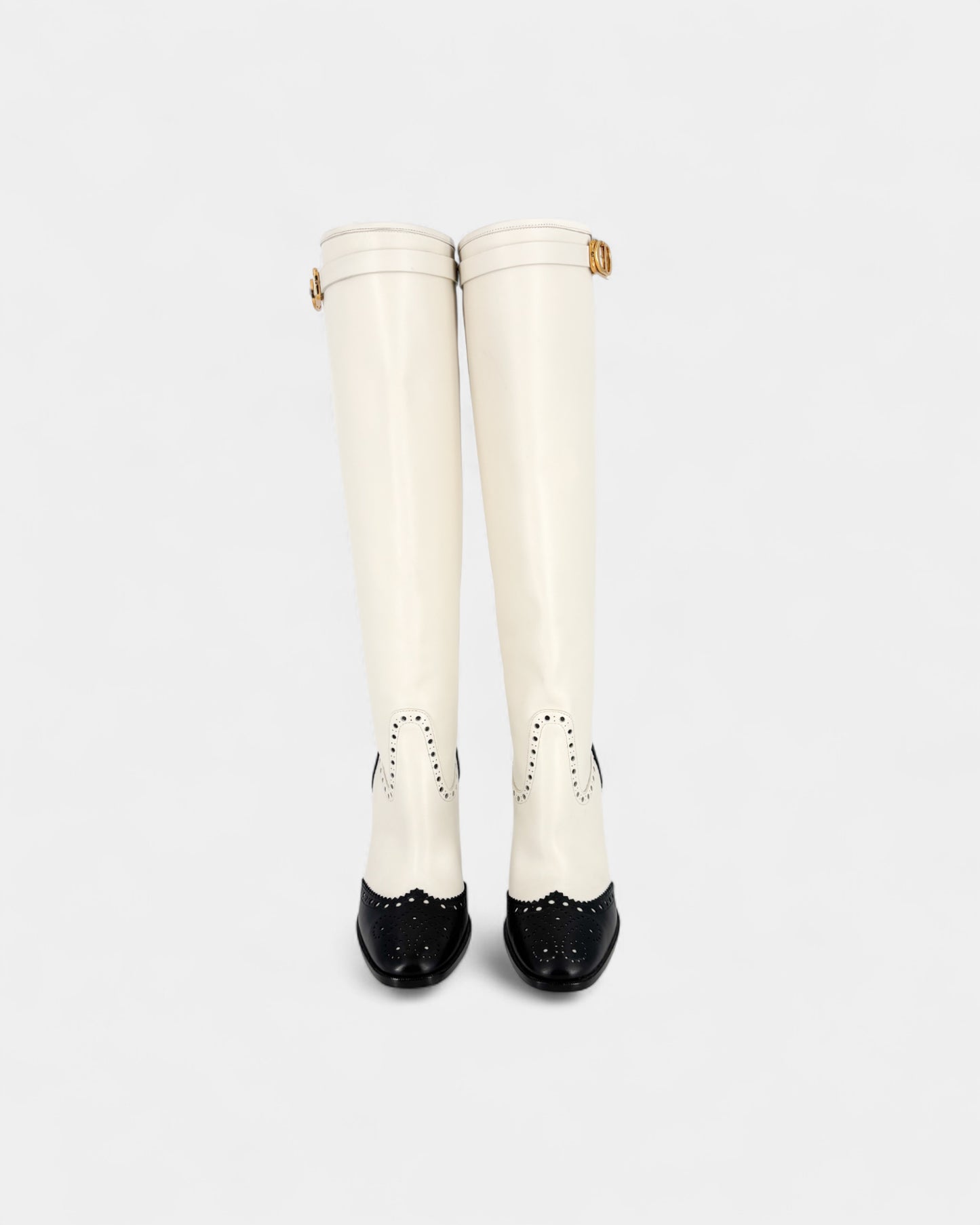 Bottes en cuir noir et blanc