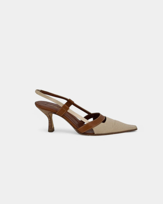 Cream and brown slingbacks - 37.5 EU / 6.5 US