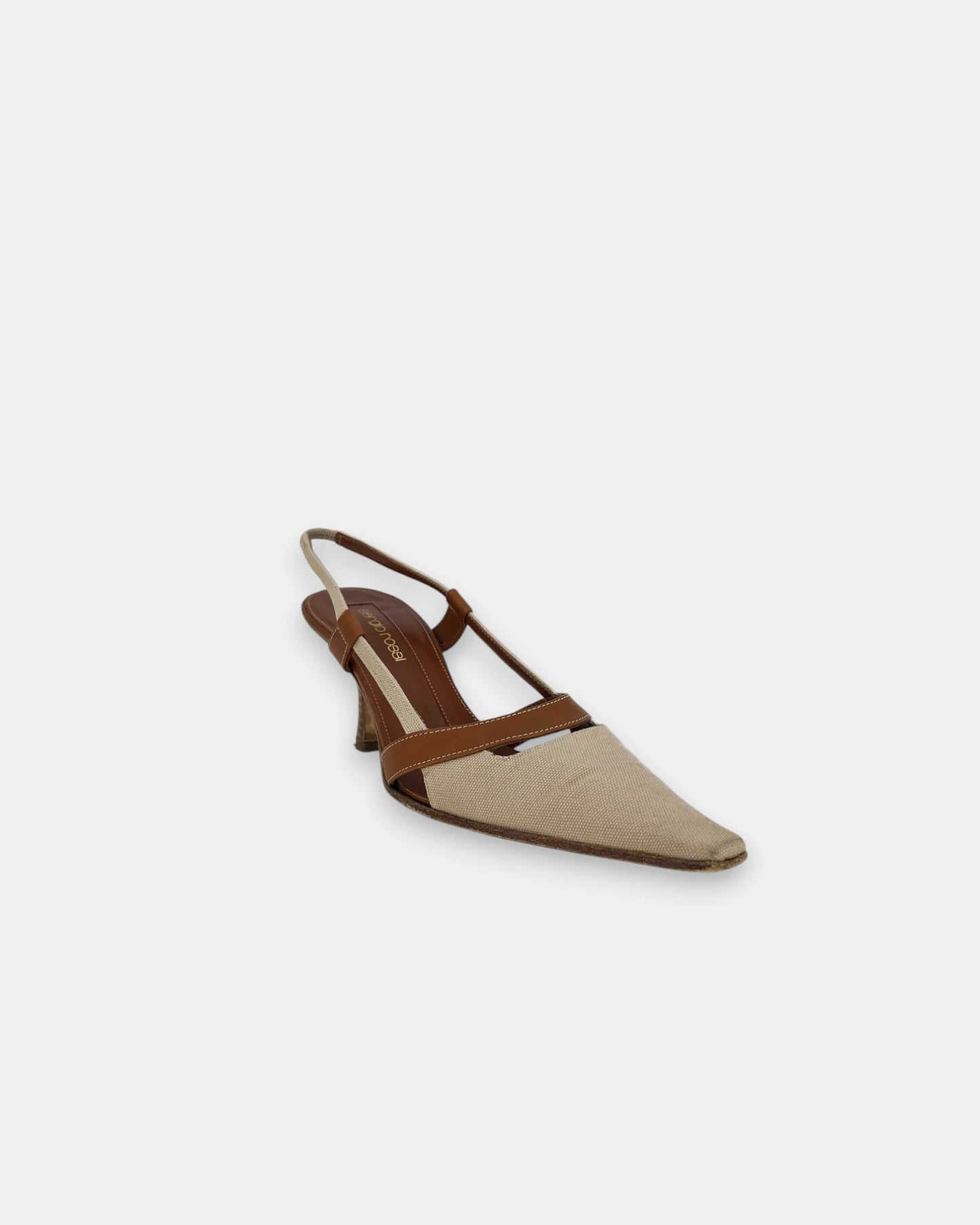 Slingbacks crèmes et marrons - 37.5 EU / 6.5 US