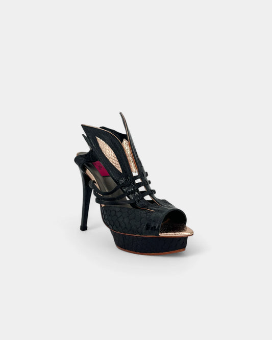 Black and pink heeled sandals - 36 EU / 5 US