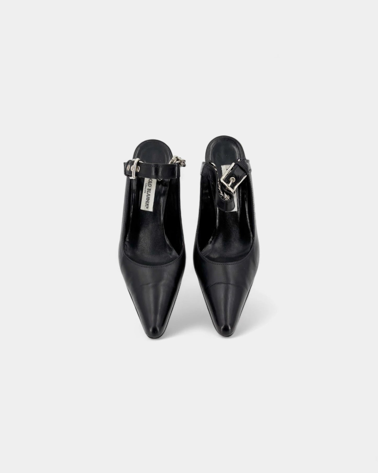 Slingbacks noirs boucle et accroche argentée