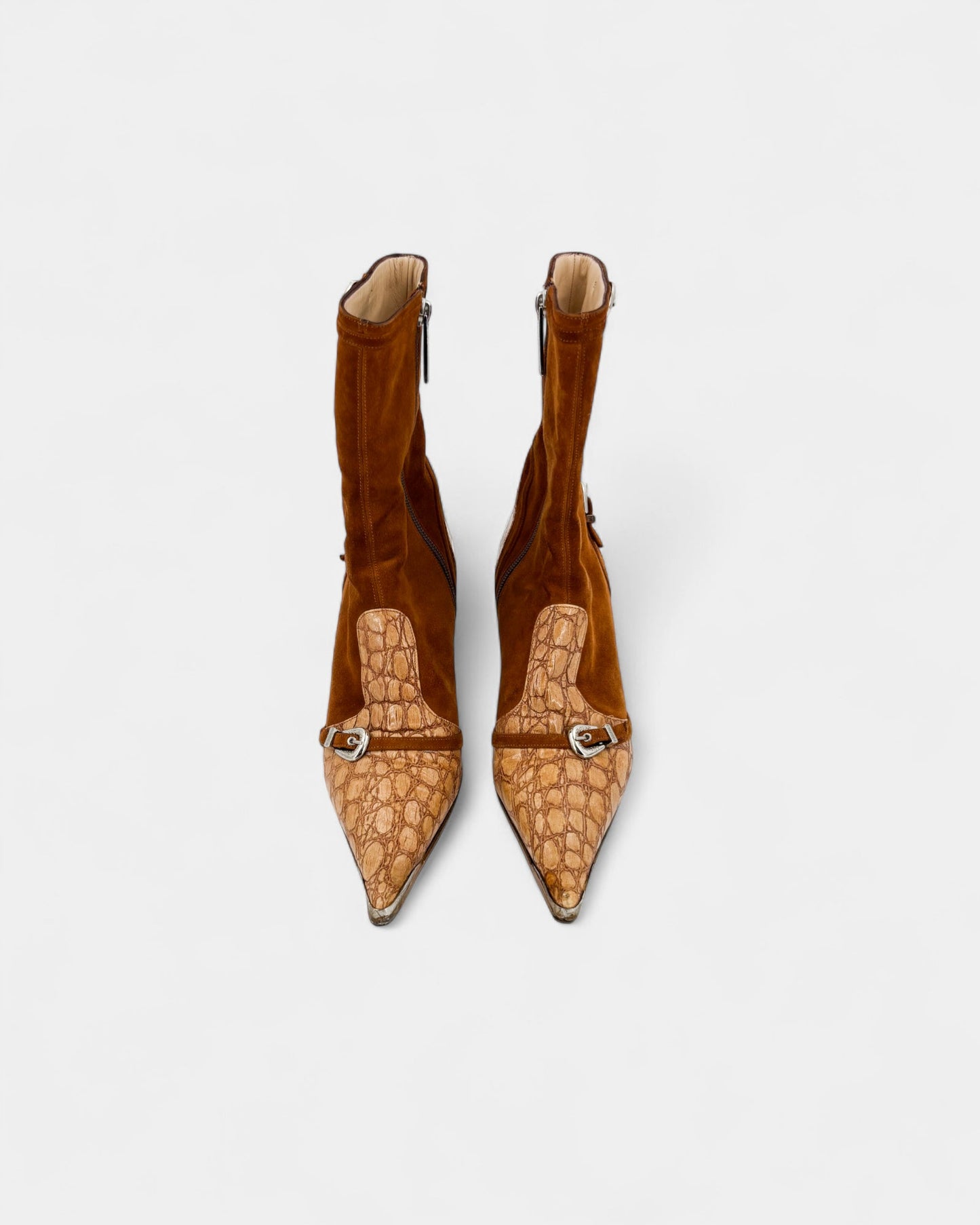 Bottines en daim et cuir effet serpent