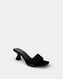 Mules en textile noir à talon sculpté