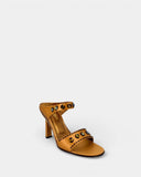 Sandales en cuir camel à détails bijoux