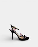 Sandales à plateforme en daim noir à détails floraux