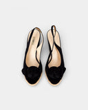 Sandales compensées en tissu noir à semelle en corde