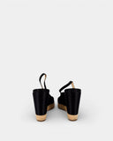 Sandales compensées en tissu noir à semelle en corde