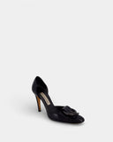 Escarpins en cuir noir texturé à talon fin