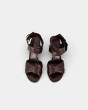 Sandales compensées en cuir marron à bride cheville