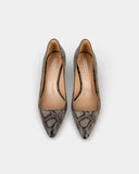 Escarpins en cuir effet serpent beige à talon aiguille