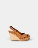 Sandales en cuir camel à talon compensé et liège